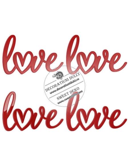 Decor lateral pentru tort, Love cu inimioara (set 4 buc)