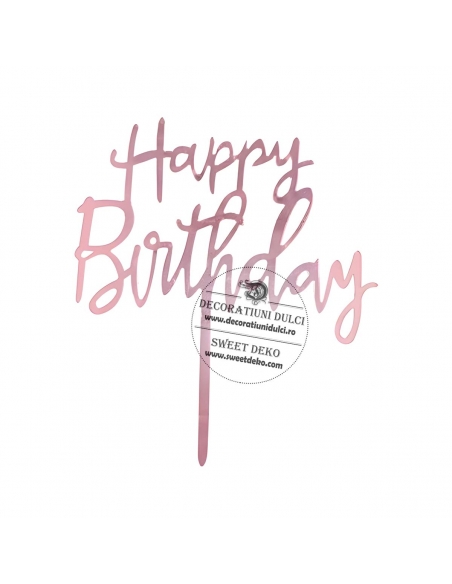 Cake topper Happy Birthday acril roz