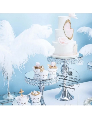 Suporturi argintii cu oglinda pentru prajituri (3 buc)