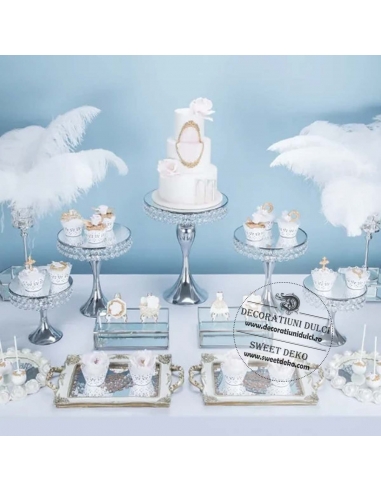 Suporturi argintii cu oglinda pentru prajituri (3 buc)