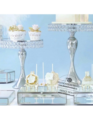 Suporturi argintii cu oglinda pentru prajituri (3 buc)