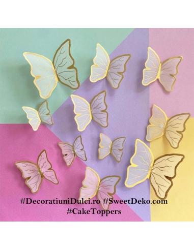 Fluturasi albi cu contur auriu (5buc/set)
