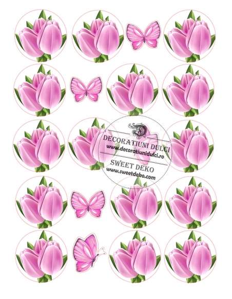 Imagine comestibila cerculete cu lalele si fluturi asortati