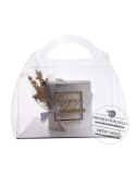Cutie transparenta si platou tort