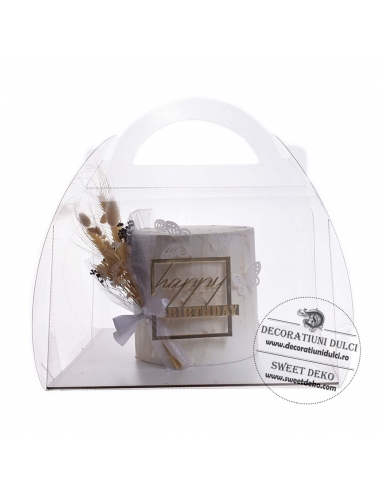 Cutie transparenta si platou tort