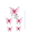 Set 5 fluturasi roz cu detalii fine, toppers decor tort