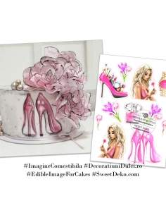 Imagini pentru decor tort Pantofi roz si flori de brandusa 2