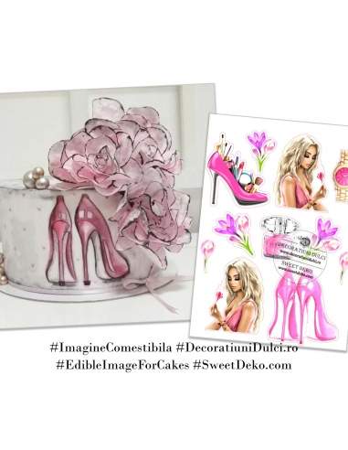 Imagini pentru decor tort Pantofi roz si flori de brandusa