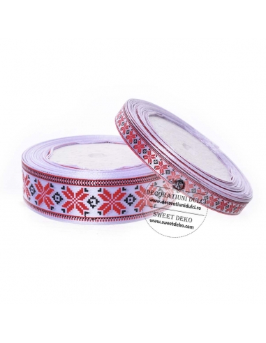 Banda motiv popular, model cruce cu bordura rosie (1cm)