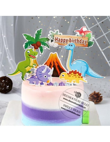 Cake toppers din carton dinozauri si vulcan