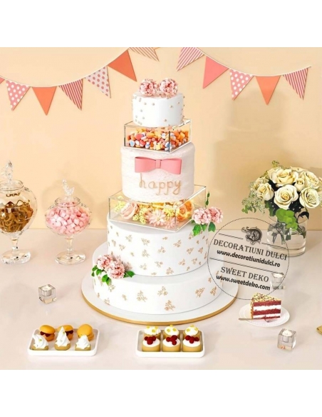 Etaj patrat transparent tort, inaltime 15cm