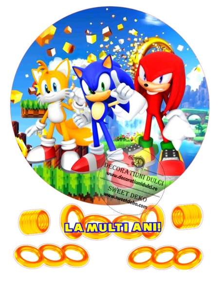 Imagine comestibila pentru tort cu Sonic, Spike si Tails
