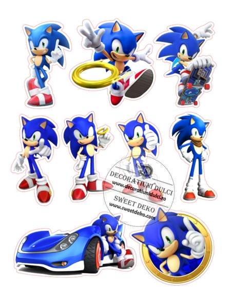 Imagine pentru decor tort, Sonic in diferite ipostaze