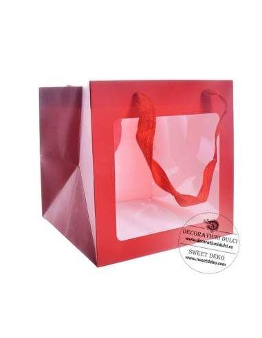 Sacosa cadou rosie cu fereastra