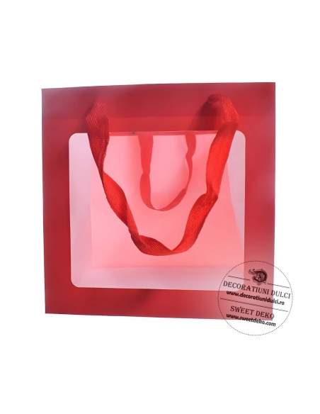 Sacosa cadou rosie cu fereastra