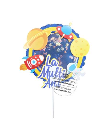 Topper astronaut in spatiu, decor din carton cu confetti