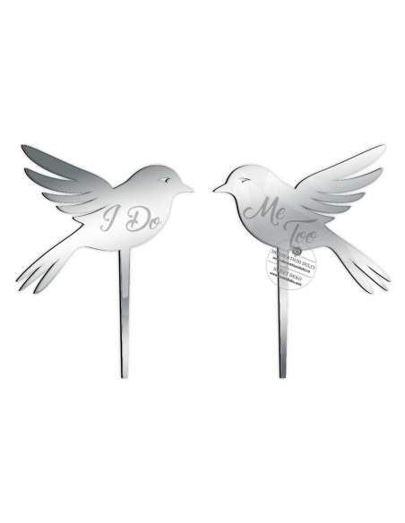 Topper tort pasari cu mesajul "I DO" si "ME TOO"