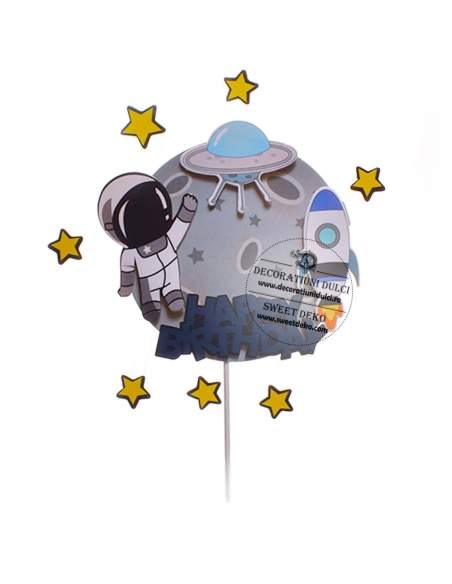 Astronaut si OZN, cake topper din carton