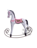 Decor din lemn cal balansoar cu roz