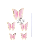 Fluturasi roz degrade cu bordura aurie, decor tort (5 buc.)