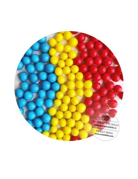 Perle din zahar, 3 culori rosu, galben si albastru (100g)