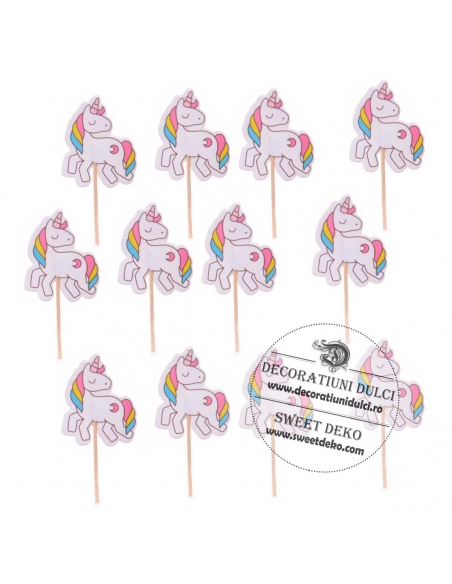 Mini toppers din carton unicorn curcubeu (12 buc/set)