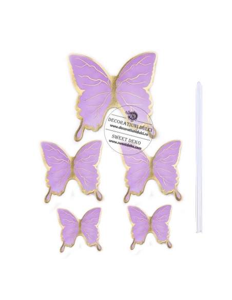 Fluturasi mov cu codita si bordura aurie (5 buc.)
