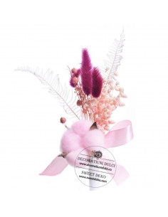 Topper buchetel flori uscate si bumbac roz 2