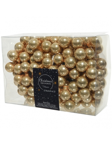 Buchetel 12 globuri din sticla butterscotch shiny 2cm cu sarmulita Decoris