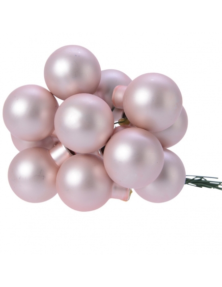 Globulete din sticla roz deschis mat 2cm, set 12, Decoris