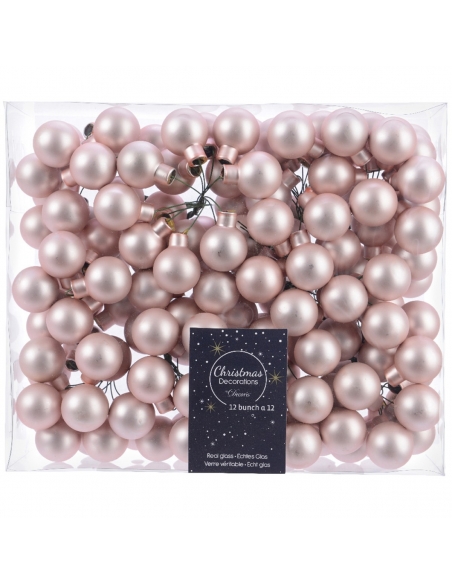 Globulete din sticla roz deschis mat 2cm, set 12, Decoris