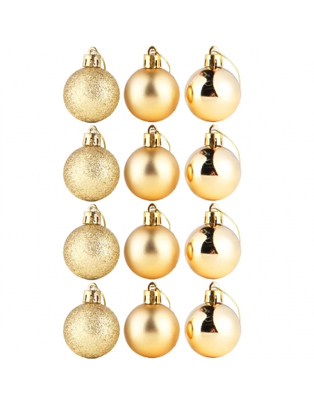 Set 12 globuri de Craciun aurii 3 modele asortate, 3cm din plastic la tub