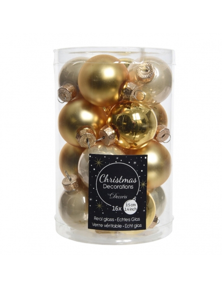 Set 16 globuri din sticla pearl/gold shades matt + shiny 3.5cm Decoris