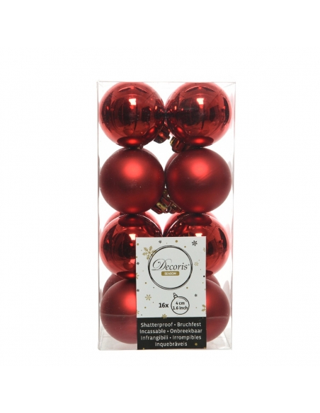 Set 16 globuri de Craciun shatterproof holiday  red asortate 4cm Decoris