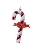 Glob decor Craciun candy cane cu fundita rosie 14cm Decoris