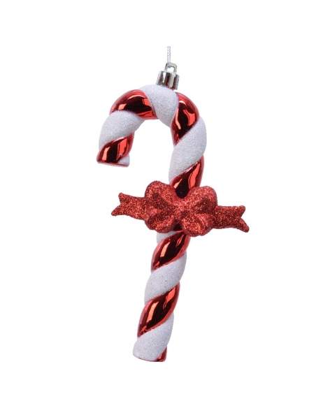 Glob decor Craciun candy cane cu fundita rosie 14cm Decoris