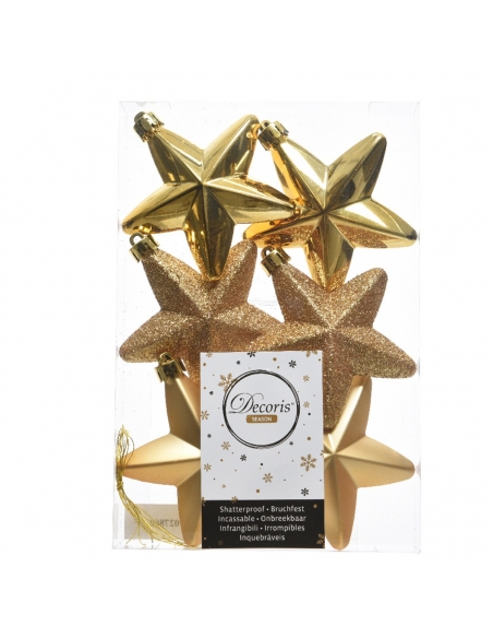 Set 6 globuri de Craciun stelute aurii shatterproof 7.5cm Decoris