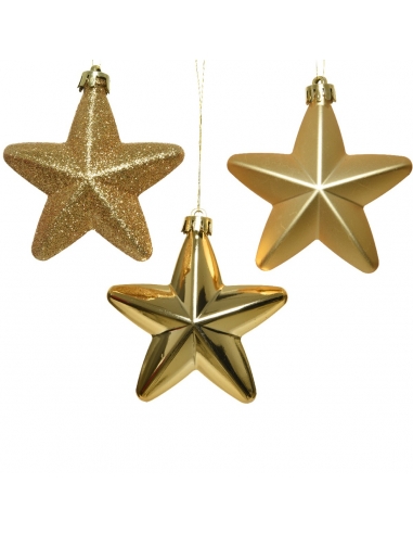 Set 6 globuri de Craciun stelute aurii shatterproof 7.5cm Decoris