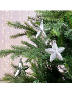 Set 6 globuri de Craciun stelute argintii shatterproof 7.5cm Decoris 2