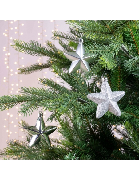 Set 6 globuri de Craciun stelute argintii shatterproof 7.5cm Decoris