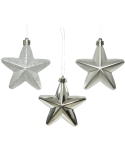 Set 6 globuri de Craciun stelute argintii shatterproof 7.5cm Decoris