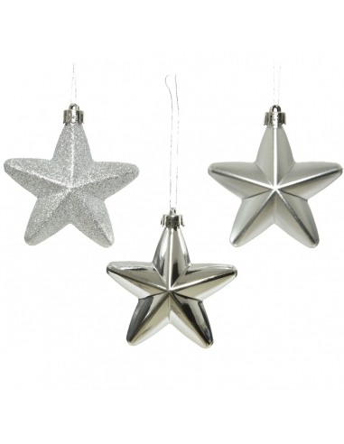 Set 6 globuri de Craciun stelute argintii shatterproof 7.5cm Decoris