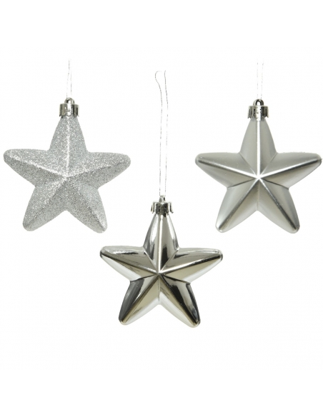 Set 6 globuri de Craciun stelute argintii shatterproof 7.5cm Decoris