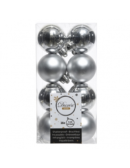 Set 16 globuri de Craciun shatterproof silver asortate 4cm Decoris