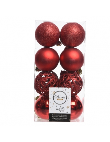 Set 16 globuri shatterproof red asortate 6cm Decoris