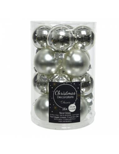 Set 16 globuri din sticla silver matt + shiny 3.5cm Decoris