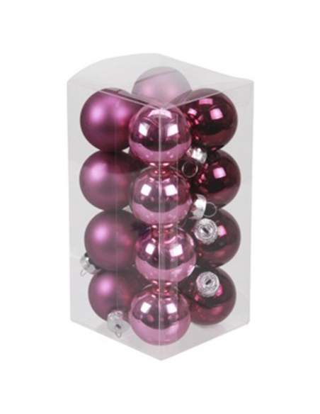 Set 16 globuri din sticla mauve pink, 2 modele 3.5cm