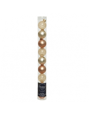 Tub 9 globuri de Craciun din sticla champagne/rose gold cu modele 3cm Decoris