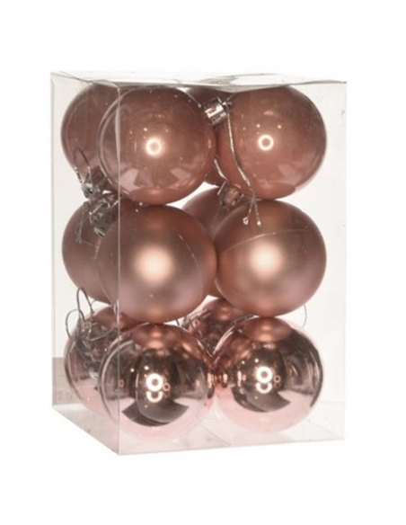 Set 12 globuri De Craciun rose gold asortate, 3 modele 6cm