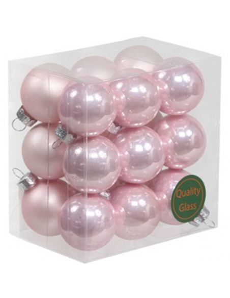 Set 18 globuri din sticla roz deschis mat+lucios 3cm